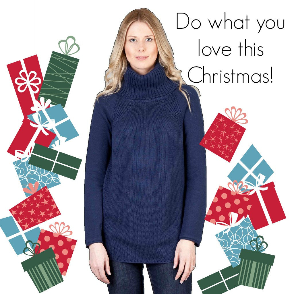 Saskia Clothing Navy Roll Neck Jumper