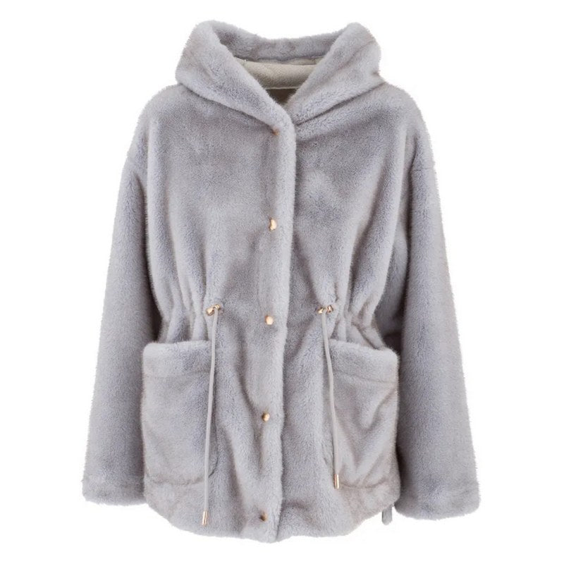 Alex Max Amy Faux Fur Hooded Jacket Silver AMY-GA041/H front