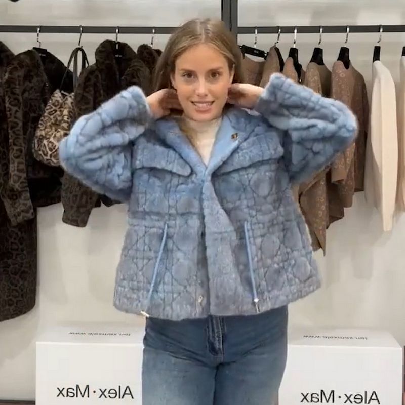 Alex Max Celeste Faux Fur Jacket Blue AMY-GA168-F on model 2