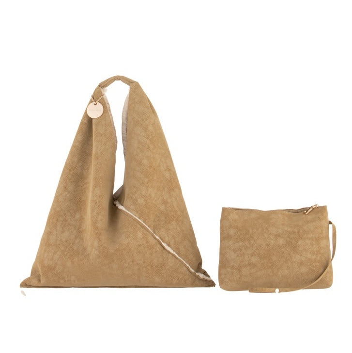 Alex Max Faux Sheepskin Slouch Bag Kakhi BO320 main