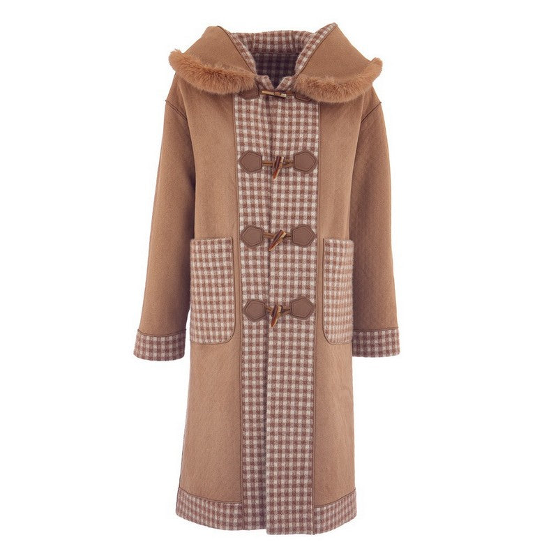 Alex Max Reversible Long-Line Duffle Coat in Taupe reversed front
