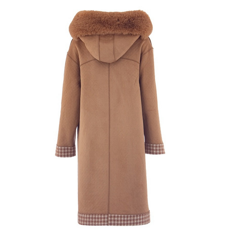 Alex Max Reversible Long-Line Duffle Coat in Taupe reversed rear