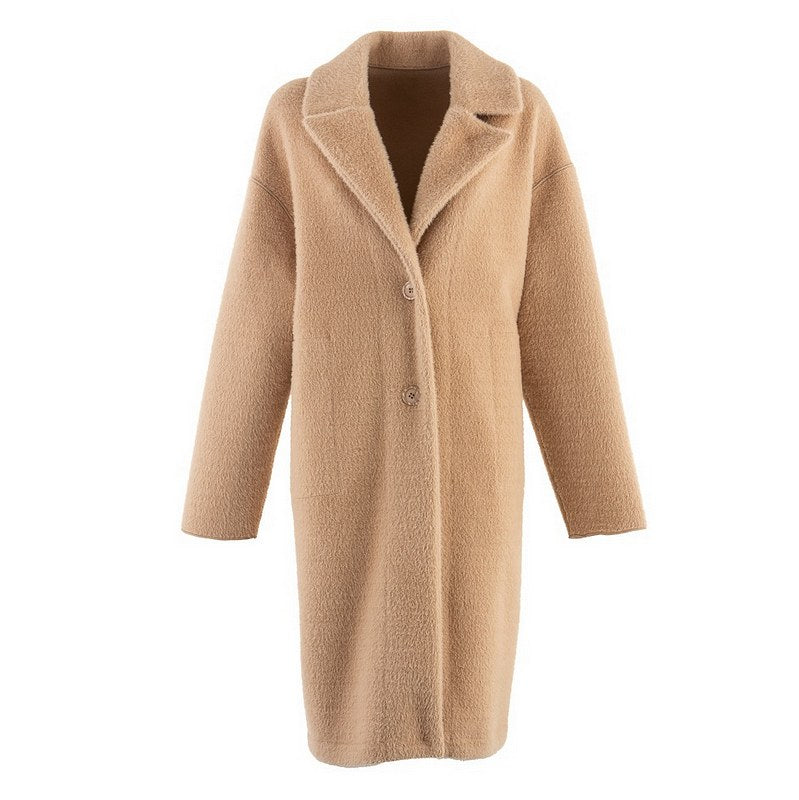 Alex Max Reversible Long-Line Faux Fur Teddy Jacket in Beige front