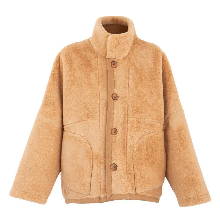 Alex Max Reversible Long-line Faux Fur Jacket Camel GA079 fur side