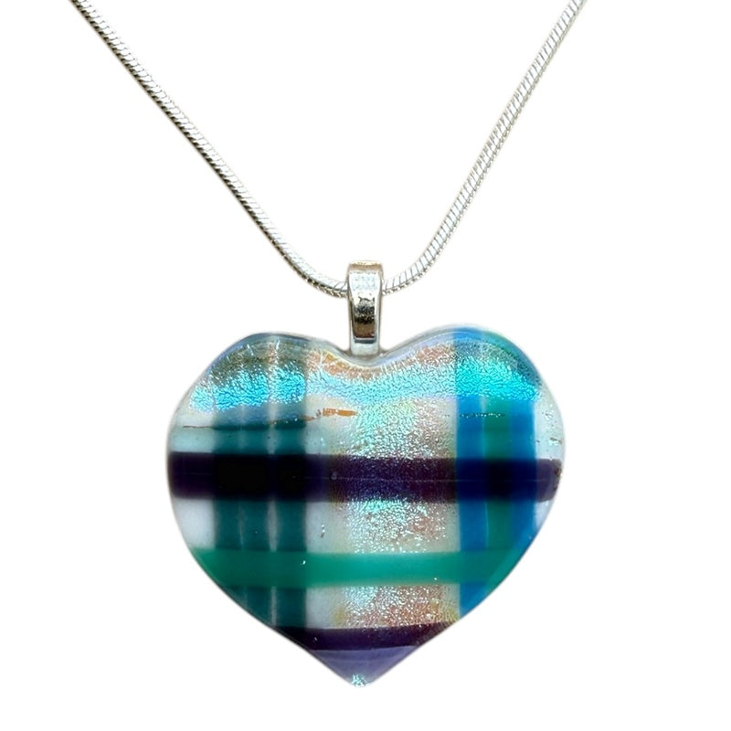 Alicia MacInnes Iona Tartan Fused Glass Baby Heart Necklace front 1