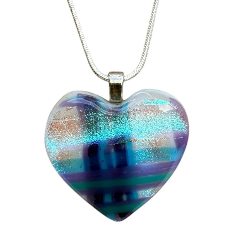 Alicia MacInnes Iona Tartan Fused Glass Baby Heart Necklace front 2