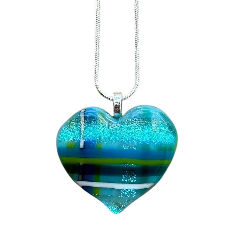 Alicia MacInnes Skye Tartan Fused Glass Baby Heart Necklace front 1