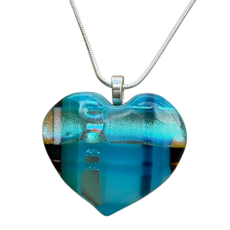 Alicia MacInnes Skye Tartan Fused Glass Baby Heart Necklace front 2
