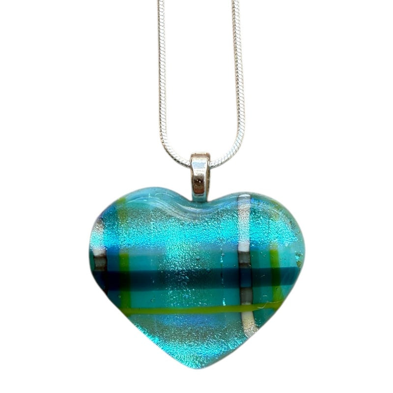 Alicia MacInnes Skye Tartan Fused Glass Baby Heart Necklace front 3