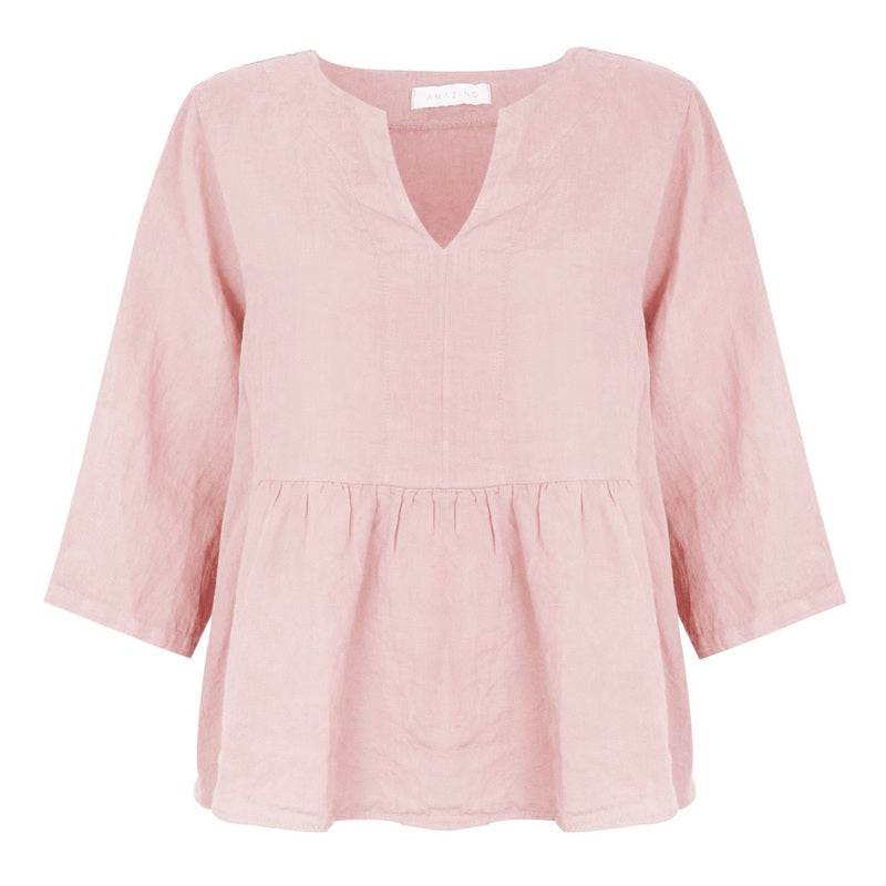 Amazing Woman Clothing Elodie Linen Peplum Top Rose Pink front