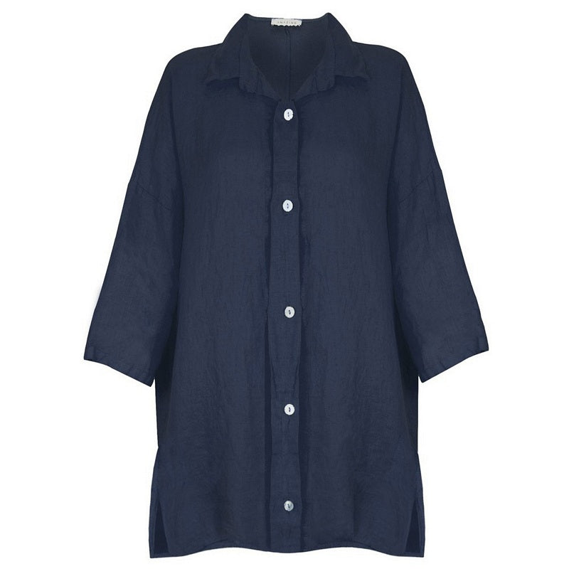 Amazing Woman Clothing Finty X Oversized Linen Shirt Navy Blue FINTY X SH NAVY front