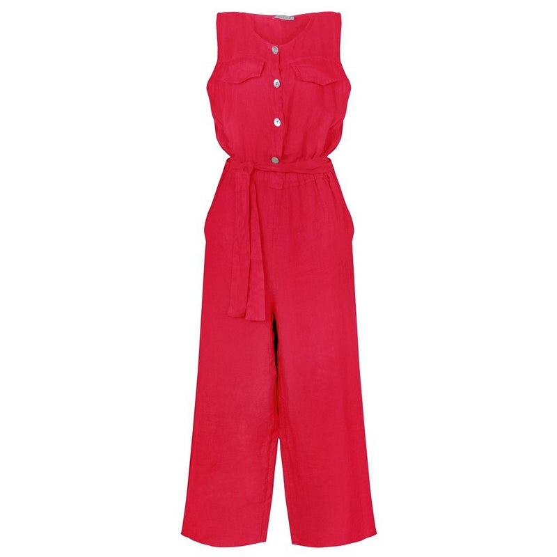 Amazing Woman Clothing Jilly Linen Jumpsuit Fragola front with tie
