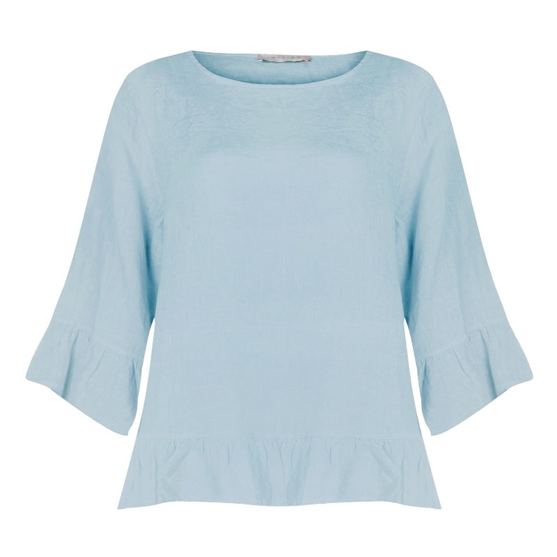 Amazing Woman Clothing Julia Linen Frill Top Ice Blue front
