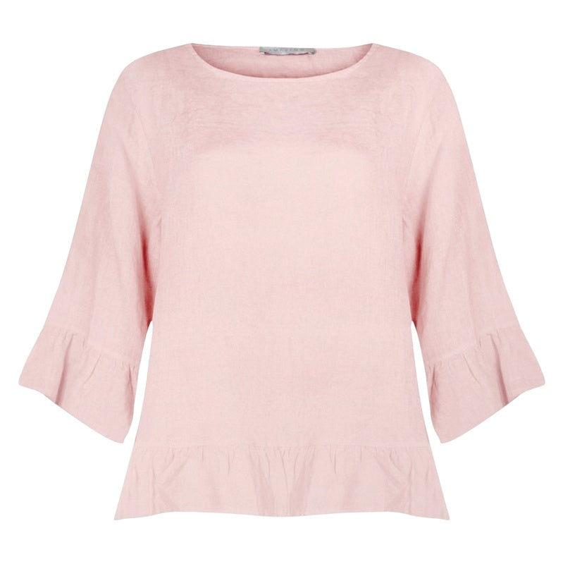 Amazing Woman Clothing Julia Linen Frill Top Rose Pink front