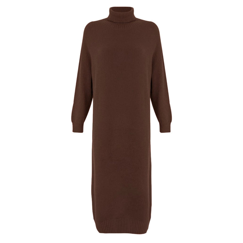Amazing Woman Clothing Paige Polo Neck Long Dress Maron Espresso front
