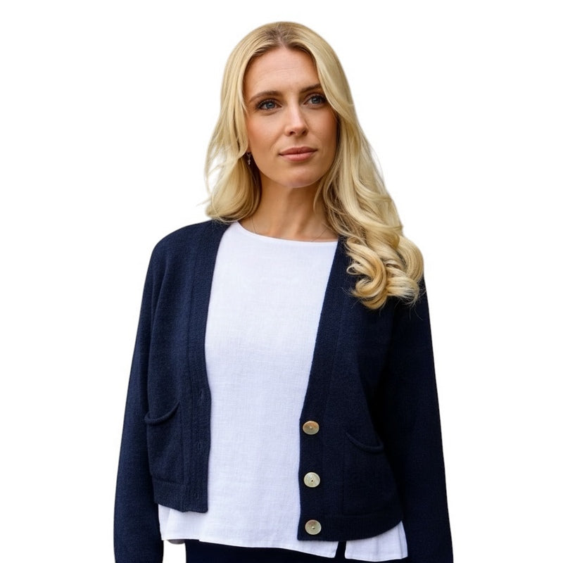 Amazing Woman Clothing Pook Crop Boxy Cardigan French Navy on model front