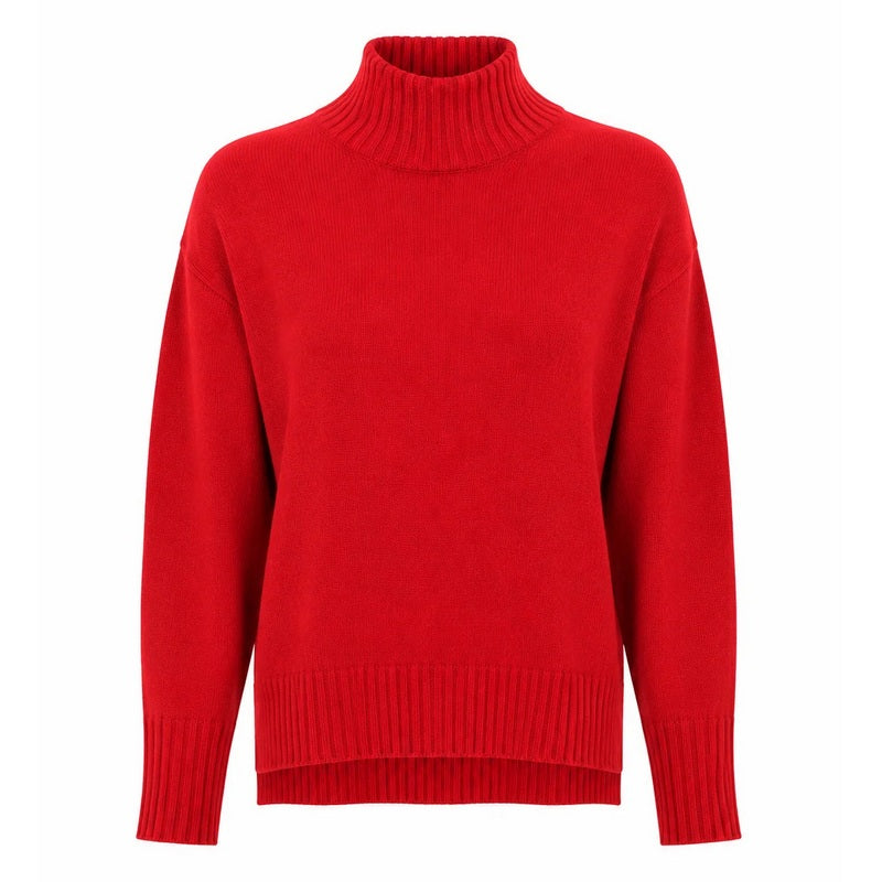 Amazing Woman Clothing Ruby High Neck Easy Fit Jumper Berry Red front