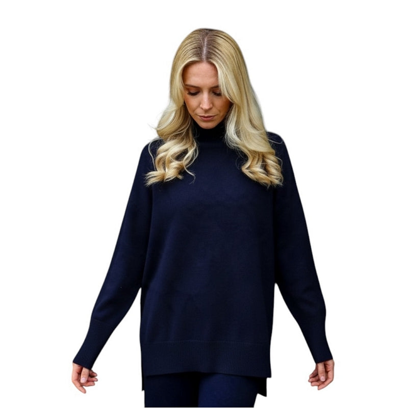 Amazing Woman Clothing Ruby High Neck Easy Fit Jumper French Navy on model front
