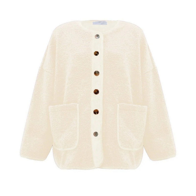 Amazing Woman Clothing Teddy Fleece Jacket in Cream front