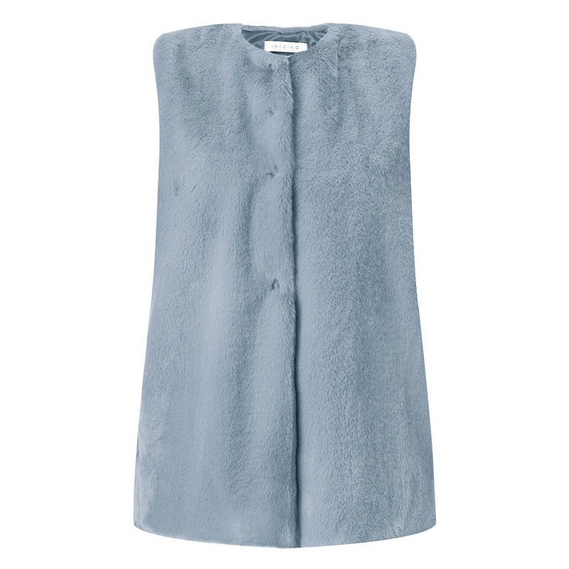Amazing Woman Cuddle Faux Fur Gilet Denim front