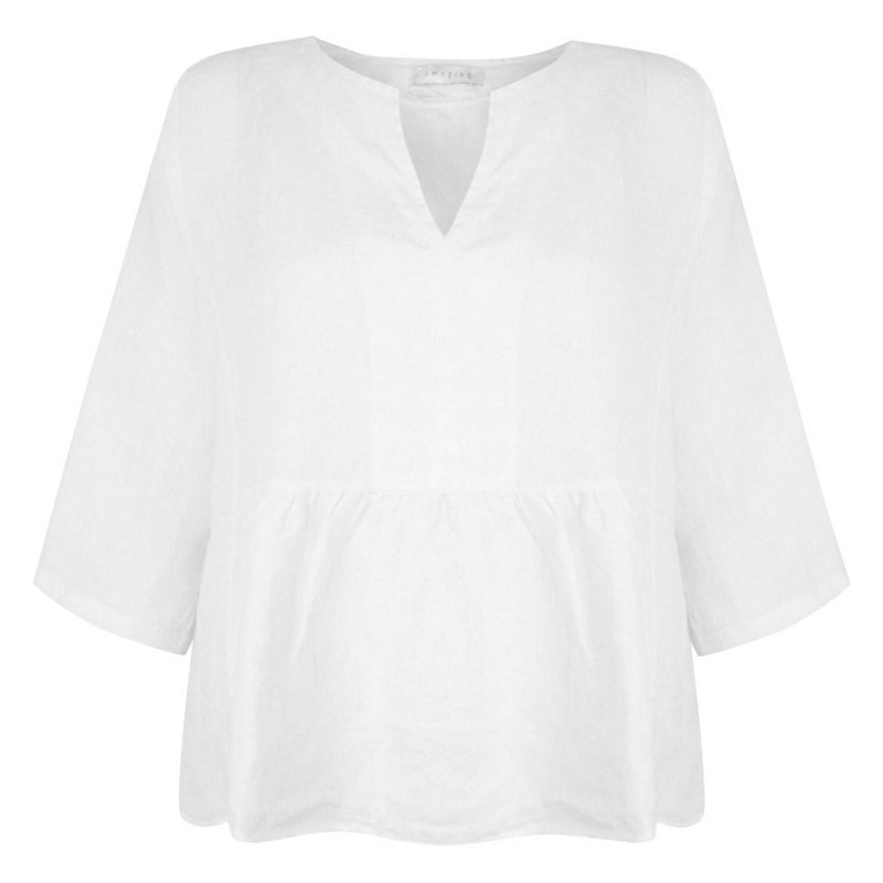 Amazing Woman Elodie Linen Peplum Top White front