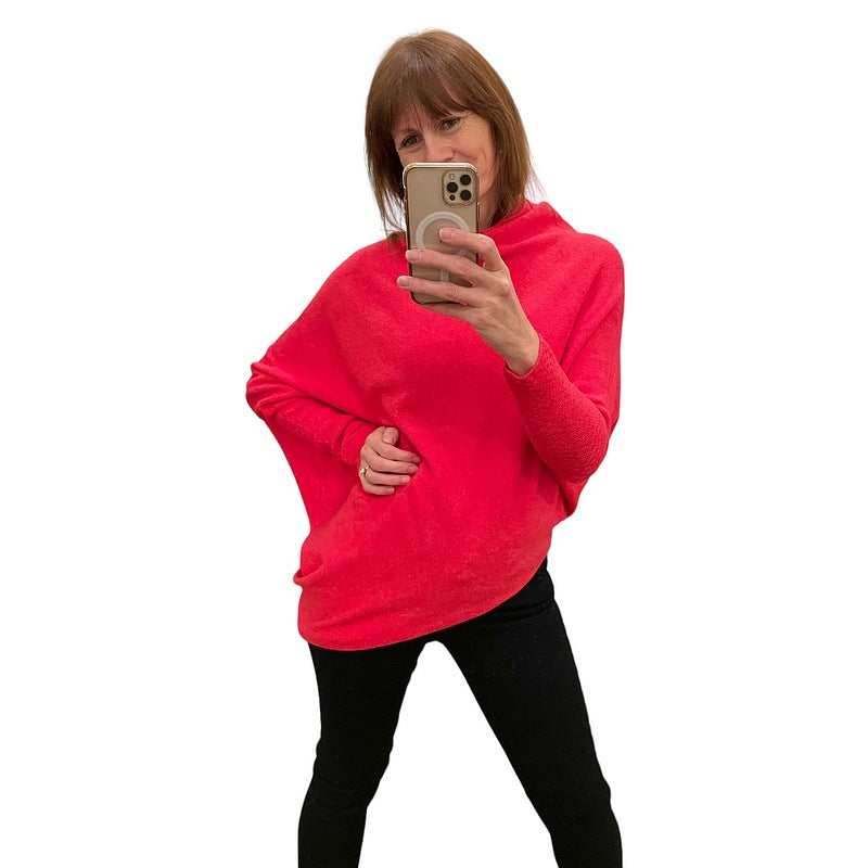Amazing Woman Emilie Asymmetric Jumper Coral Red on Helen