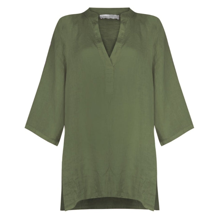 Amazing Woman Jenny Linen Grandad Shirt Khaki Military front