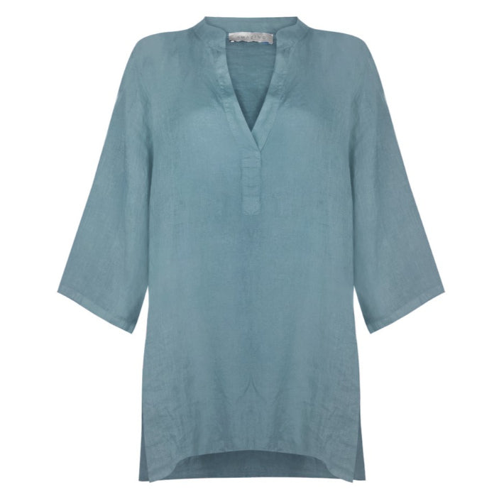 Amazing Woman Jenny Linen Oversized Grandad Shirt in Jeans Chiaro front