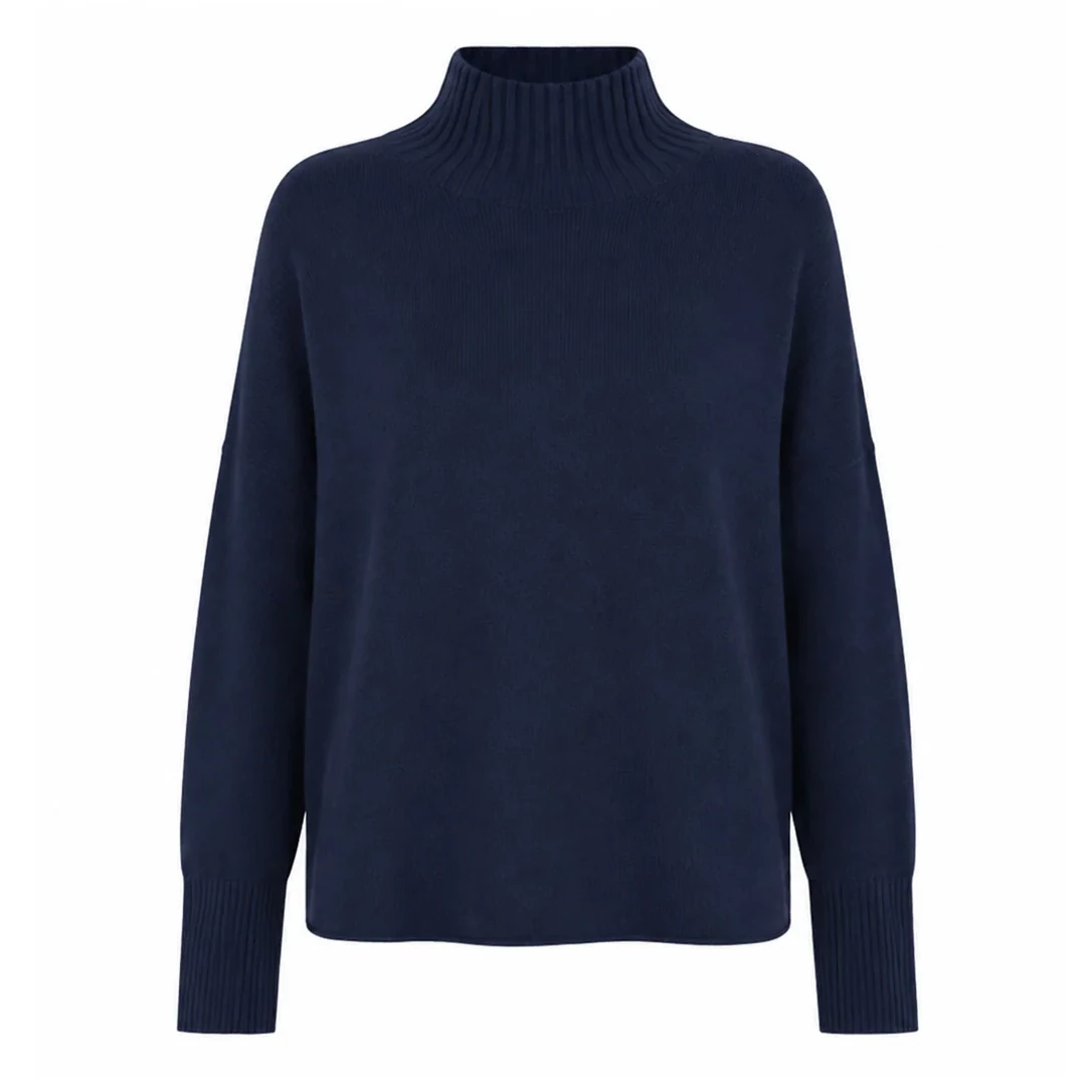 Jolie Boxy High Neck Knit in French Navy