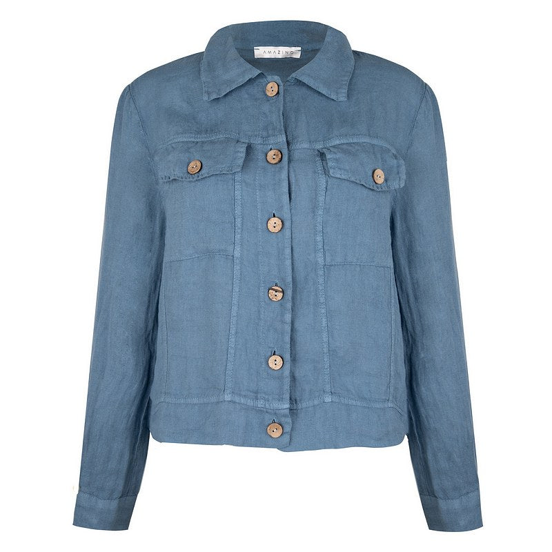 Amazing Woman Kara Lightweight Western Linen Jacket Denim Blue front