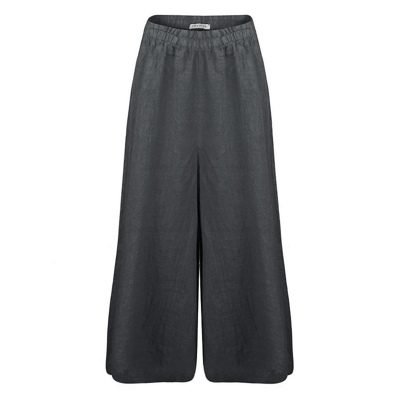Amazing Woman Kira Linen Culottes Charcoal Grey front