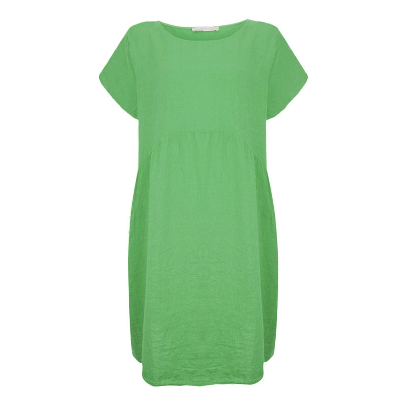 Amazing Woman Lexia Round Neck Linen Dress Verde Green front