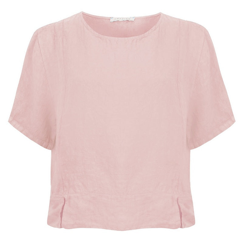 Amazing Woman Lucie Linen Short Sleeved Top Rose Pink front