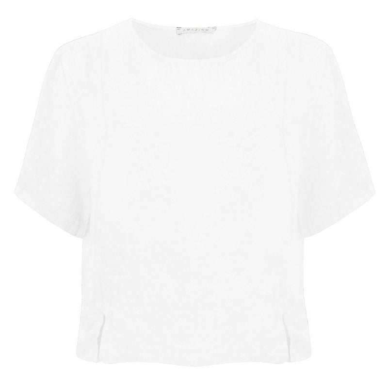 Amazing Woman Lucie Linen Short Sleeved Top White front