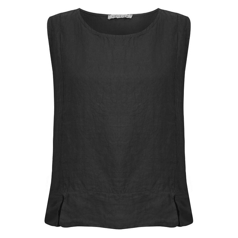 Amazing Woman Lucie Linen Vest Top Black front