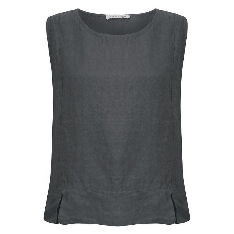 Amazing Woman Lucie Linen Vest Top Charcoal Grey front
