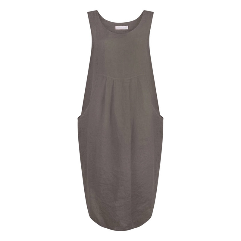Amazing Woman Nerida Sleeveless Linen Dress Dark Mud front