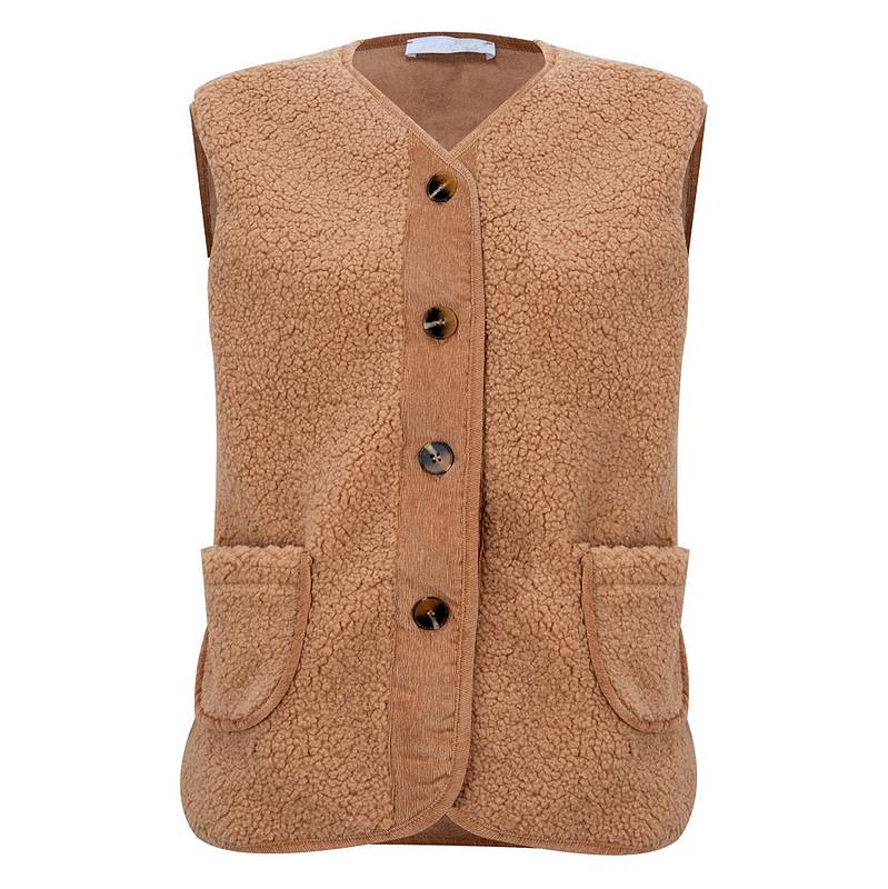 Amazing Woman Teddy Warm Borg Gilet in Beige front