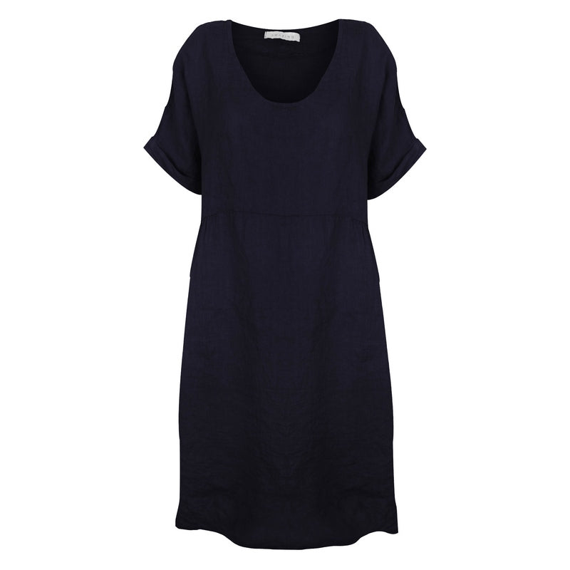 Amazing Woman Tesa V Neck Midi Linen Dress Dark Navy front