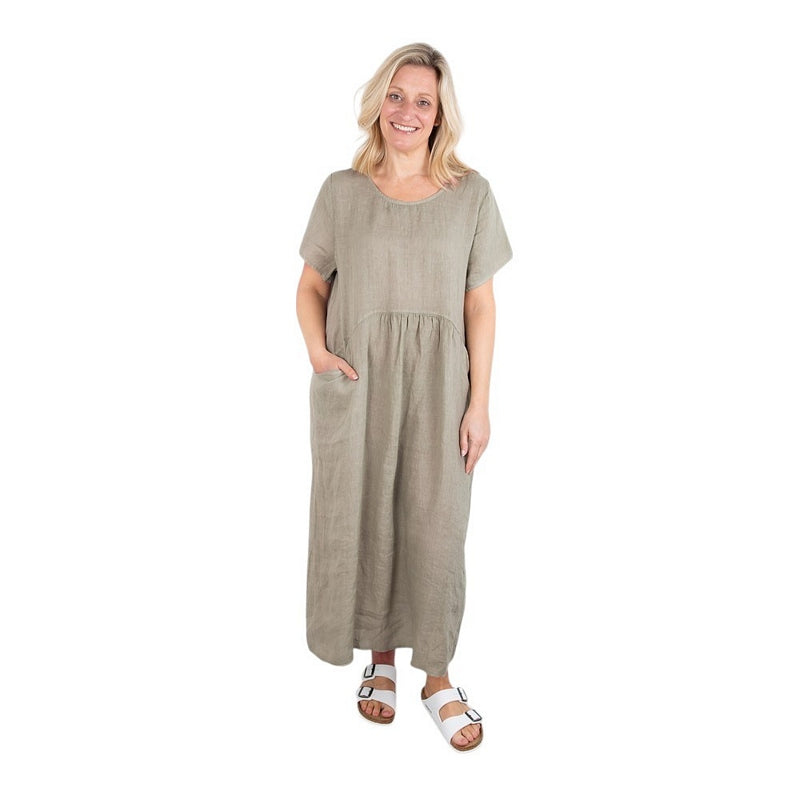 Amazing Woman Tesa X V Neck Midi Linen Dress Fango model