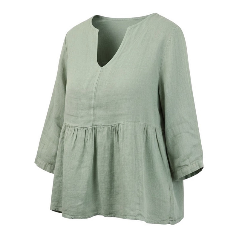 Amazing Woman Elodie Linen Peplum Top Leek Green front