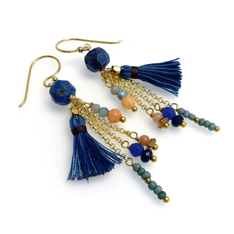 Annabella Moore Jewellery LFE09-DB Dark Blue Lapis Gemstone Earrings front