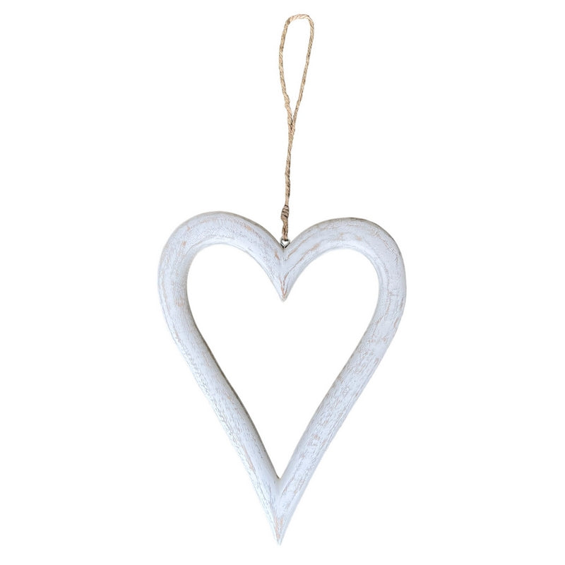 Antique White Wooden Hanging Heart large