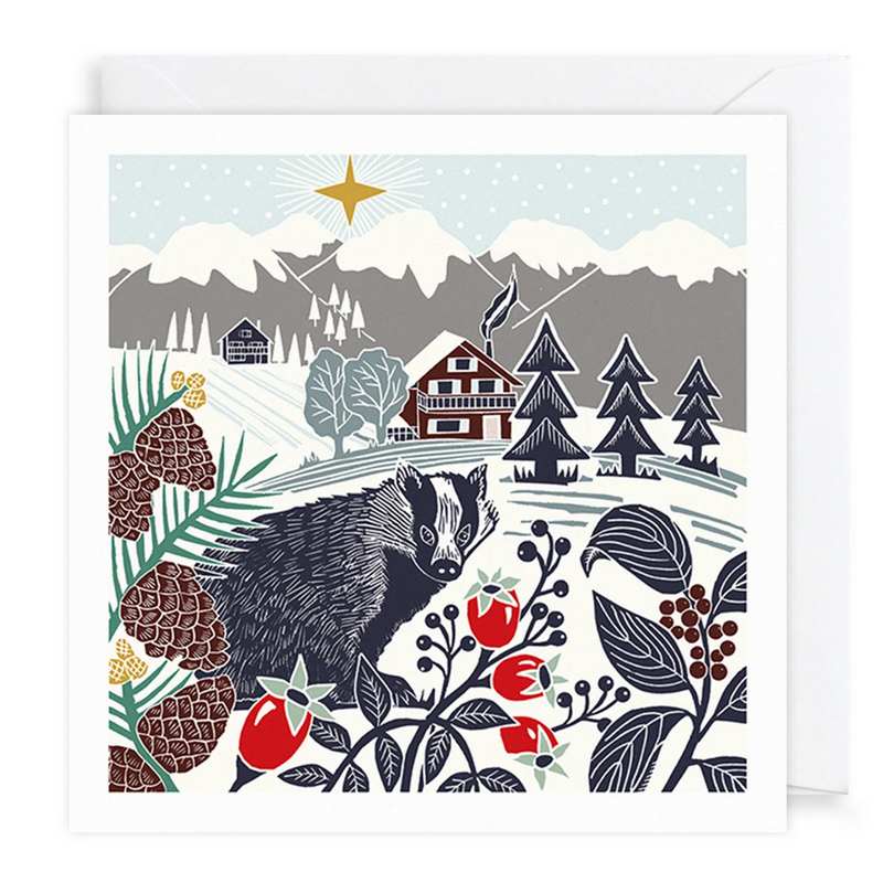Art File Xmas Cards 10 Pack Lino Cut Fox & Badger WAX86 badger
