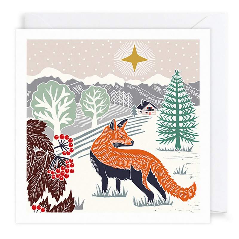 Art File Xmas Cards 10 Pack Lino Cut Fox & Badger WAX86 fox