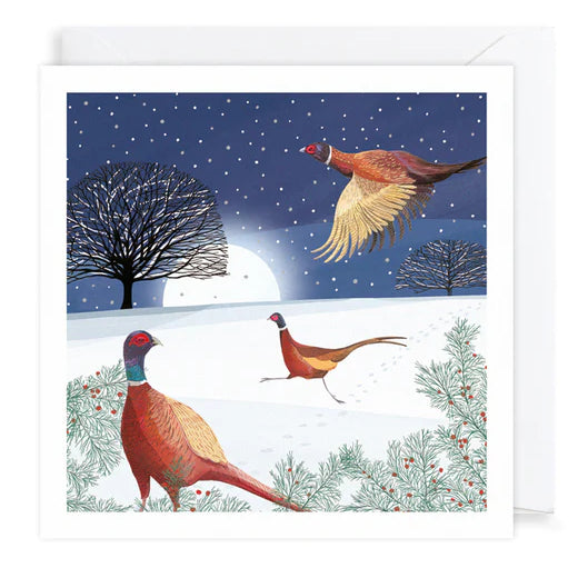 Art File Xmas Cards 10 Pack Pheasants & Owls In Snow WAX104 pheasants