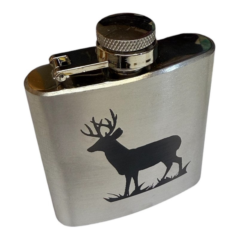 Art Pewter Silver Hip Flask Stainless Steel 3oz Engraved Stag top