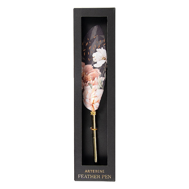 Feather Pen with Floral Art on Navy