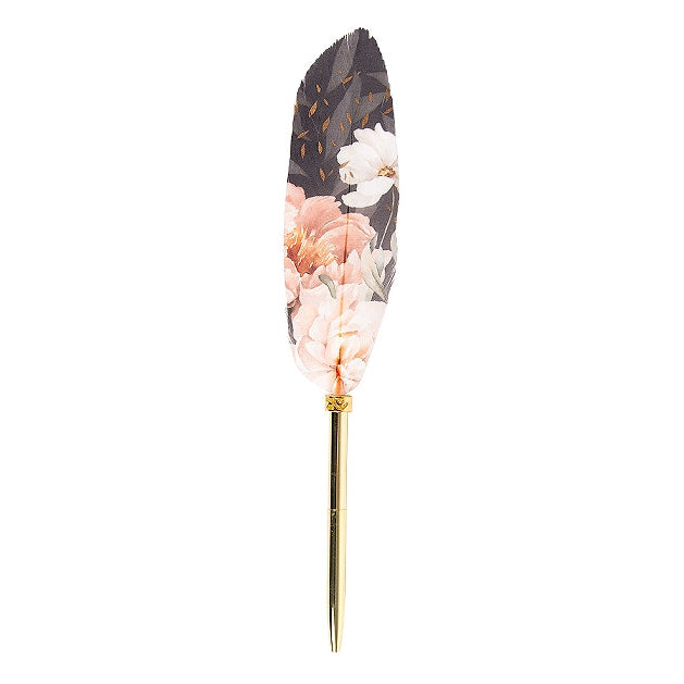 Feather Pen with Floral Art on Navy
