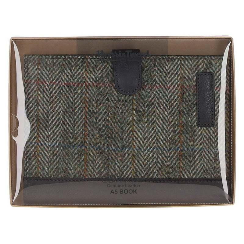 Ashwood A5 Notebook Brown Leather and Green Tweed TW-19 boxed
